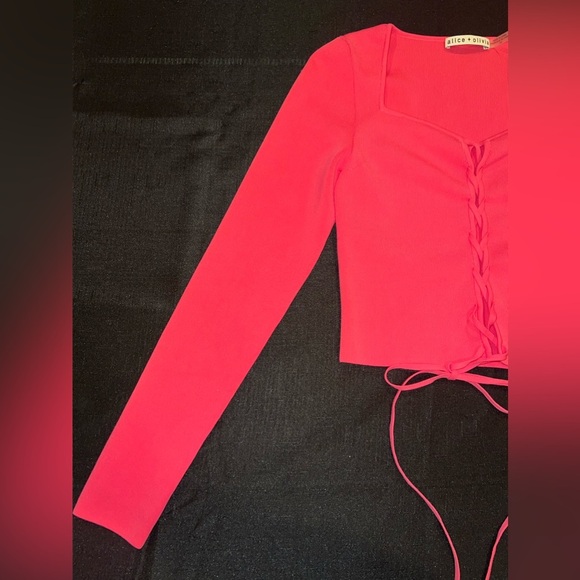 Alice + Olivia Hilaria Lace Front Top in Pink - Picture 6 of 8